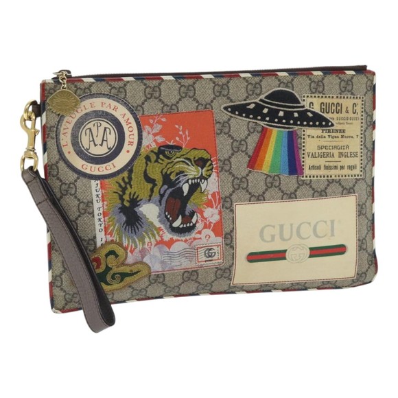 GUCCI GG Supreme Clutch Bag PVC Beige 473915 Auth 89765 - Picture 1 of 16